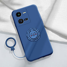 Funda Silicona Carcasa Ultrafina Goma con Magnetico Anillo de dedo Soporte S01 para Vivo iQOO 10 Pro 5G Azul