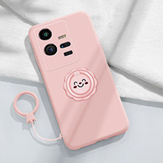 Funda Silicona Carcasa Ultrafina Goma con Magnetico Anillo de dedo Soporte S01 para Vivo iQOO 11 5G Rosa