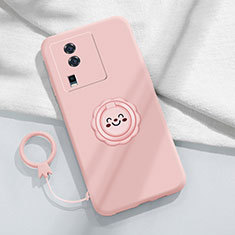 Funda Silicona Carcasa Ultrafina Goma con Magnetico Anillo de dedo Soporte S01 para Vivo iQOO Neo7 SE Rosa