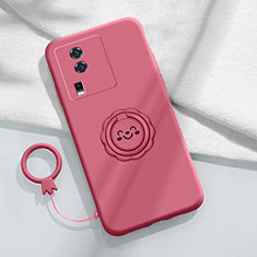 Funda Silicona Carcasa Ultrafina Goma con Magnetico Anillo de dedo Soporte S01 para Vivo iQOO Neo7 SE Rosa Roja