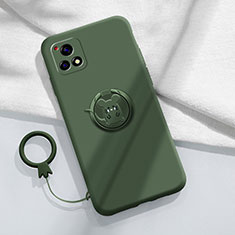 Funda Silicona Carcasa Ultrafina Goma con Magnetico Anillo de dedo Soporte S01 para Vivo iQOO U3x 5G Verde Noche