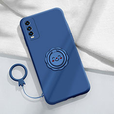 Funda Silicona Carcasa Ultrafina Goma con Magnetico Anillo de dedo Soporte S01 para Vivo iQOO U5 5G Azul