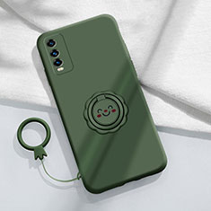 Funda Silicona Carcasa Ultrafina Goma con Magnetico Anillo de dedo Soporte S01 para Vivo iQOO U5 5G Verde Noche