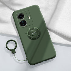 Funda Silicona Carcasa Ultrafina Goma con Magnetico Anillo de dedo Soporte S01 para Vivo iQOO Z6 Pro 5G Verde Noche