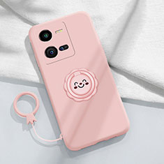 Funda Silicona Carcasa Ultrafina Goma con Magnetico Anillo de dedo Soporte S01 para Vivo V25 5G Rosa