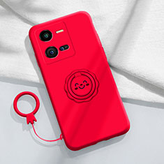 Funda Silicona Carcasa Ultrafina Goma con Magnetico Anillo de dedo Soporte S01 para Vivo V25e Rojo