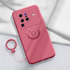 Funda Silicona Carcasa Ultrafina Goma con Magnetico Anillo de dedo Soporte S01 para Vivo X80 Pro 5G Rojo