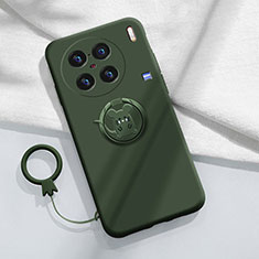 Funda Silicona Carcasa Ultrafina Goma con Magnetico Anillo de dedo Soporte S01 para Vivo X90 5G Verde Noche