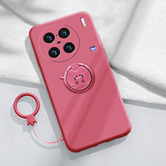 Funda Silicona Carcasa Ultrafina Goma con Magnetico Anillo de dedo Soporte S01 para Vivo X90 Pro+ Plus 5G Rosa Roja