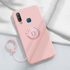 Funda Silicona Carcasa Ultrafina Goma con Magnetico Anillo de dedo Soporte S01 para Vivo Y11 Rosa