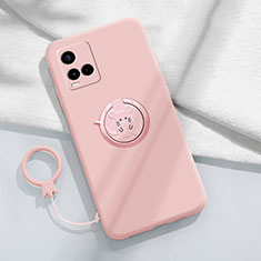 Funda Silicona Carcasa Ultrafina Goma con Magnetico Anillo de dedo Soporte S01 para Vivo Y21 Rosa