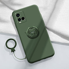 Funda Silicona Carcasa Ultrafina Goma con Magnetico Anillo de dedo Soporte S01 para Vivo Y33s Verde Noche