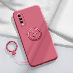 Funda Silicona Carcasa Ultrafina Goma con Magnetico Anillo de dedo Soporte S01 para Vivo Y51s 5G Rojo