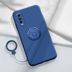 Funda Silicona Carcasa Ultrafina Goma con Magnetico Anillo de dedo Soporte S01 para Vivo Y70t 5G Azul