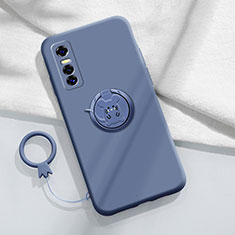 Funda Silicona Carcasa Ultrafina Goma con Magnetico Anillo de dedo Soporte S01 para Vivo Y73s 5G Gris Lavanda