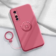 Funda Silicona Carcasa Ultrafina Goma con Magnetico Anillo de dedo Soporte S01 para Vivo Y73s 5G Rojo