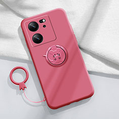 Funda Silicona Carcasa Ultrafina Goma con Magnetico Anillo de dedo Soporte S01 para Xiaomi Mi 13T 5G Rosa Roja