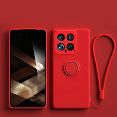 Funda Silicona Carcasa Ultrafina Goma con Magnetico Anillo de dedo Soporte S01 para Xiaomi Mi 14 Pro 5G Rojo