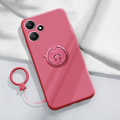 Funda Silicona Carcasa Ultrafina Goma con Magnetico Anillo de dedo Soporte S01 para Xiaomi Poco M6 Pro 5G Rosa Roja