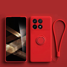 Funda Silicona Carcasa Ultrafina Goma con Magnetico Anillo de dedo Soporte S01 para Xiaomi Redmi K70 5G Rojo