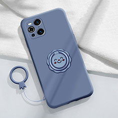 Funda Silicona Carcasa Ultrafina Goma con Magnetico Anillo de dedo Soporte S02 para Oppo Find X3 5G Gris Lavanda