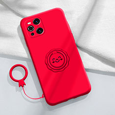 Funda Silicona Carcasa Ultrafina Goma con Magnetico Anillo de dedo Soporte S02 para Oppo Find X3 5G Rojo