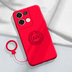 Funda Silicona Carcasa Ultrafina Goma con Magnetico Anillo de dedo Soporte S02 para Oppo Reno8 5G Rojo