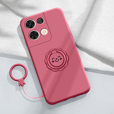 Funda Silicona Carcasa Ultrafina Goma con Magnetico Anillo de dedo Soporte S02 para Oppo Reno8 5G Rosa Roja