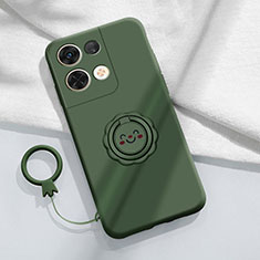 Funda Silicona Carcasa Ultrafina Goma con Magnetico Anillo de dedo Soporte S02 para Oppo Reno8 5G Verde Noche