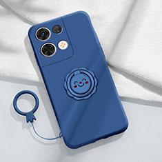 Funda Silicona Carcasa Ultrafina Goma con Magnetico Anillo de dedo Soporte S02 para Oppo Reno8 Pro 5G Azul