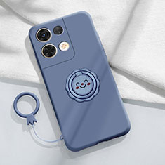 Funda Silicona Carcasa Ultrafina Goma con Magnetico Anillo de dedo Soporte S02 para Oppo Reno9 Pro 5G Gris Lavanda