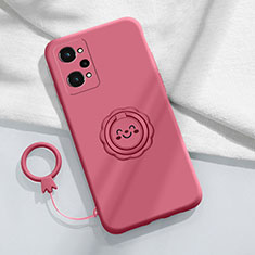 Funda Silicona Carcasa Ultrafina Goma con Magnetico Anillo de dedo Soporte S02 para Realme GT Neo2 5G Rosa Roja