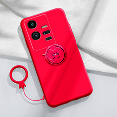 Funda Silicona Carcasa Ultrafina Goma con Magnetico Anillo de dedo Soporte S02 para Vivo iQOO 11 5G Rojo