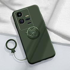 Funda Silicona Carcasa Ultrafina Goma con Magnetico Anillo de dedo Soporte S02 para Vivo iQOO 11 5G Verde Noche