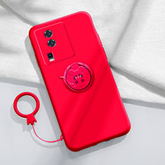 Funda Silicona Carcasa Ultrafina Goma con Magnetico Anillo de dedo Soporte S02 para Vivo iQOO Neo7 5G Rojo