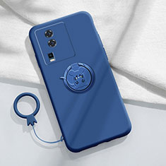 Funda Silicona Carcasa Ultrafina Goma con Magnetico Anillo de dedo Soporte S02 para Vivo iQOO Neo7 SE Azul