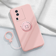 Funda Silicona Carcasa Ultrafina Goma con Magnetico Anillo de dedo Soporte S02 para Vivo iQOO Neo7 SE Rosa