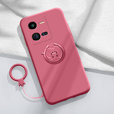 Funda Silicona Carcasa Ultrafina Goma con Magnetico Anillo de dedo Soporte S02 para Vivo V25e Rojo