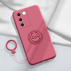 Funda Silicona Carcasa Ultrafina Goma con Magnetico Anillo de dedo Soporte S02 para Vivo V27 5G Rosa Roja