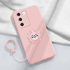 Funda Silicona Carcasa Ultrafina Goma con Magnetico Anillo de dedo Soporte S02 para Vivo V27 Pro 5G Rosa