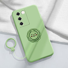 Funda Silicona Carcasa Ultrafina Goma con Magnetico Anillo de dedo Soporte S02 para Vivo V27e 5G Verde