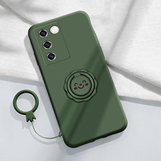 Funda Silicona Carcasa Ultrafina Goma con Magnetico Anillo de dedo Soporte S02 para Vivo V27e 5G Verde Noche