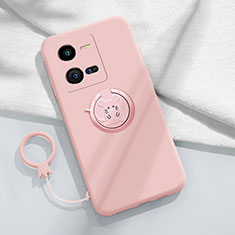 Funda Silicona Carcasa Ultrafina Goma con Magnetico Anillo de dedo Soporte S02 para Vivo X80 Lite 5G Rosa