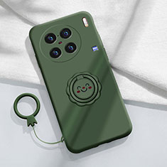 Funda Silicona Carcasa Ultrafina Goma con Magnetico Anillo de dedo Soporte S02 para Vivo X90 Pro 5G Verde Noche