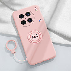 Funda Silicona Carcasa Ultrafina Goma con Magnetico Anillo de dedo Soporte S02 para Vivo X90 Pro+ Plus 5G Rosa