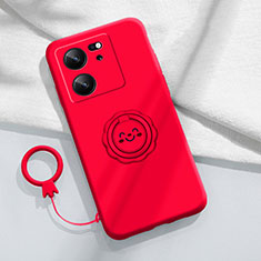 Funda Silicona Carcasa Ultrafina Goma con Magnetico Anillo de dedo Soporte S02 para Xiaomi Mi 13T 5G Rojo