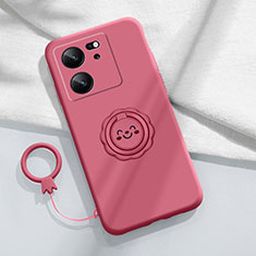 Funda Silicona Carcasa Ultrafina Goma con Magnetico Anillo de dedo Soporte S02 para Xiaomi Mi 13T 5G Rosa Roja