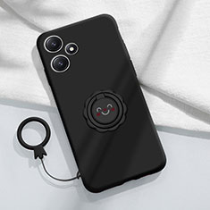 Funda Silicona Carcasa Ultrafina Goma con Magnetico Anillo de dedo Soporte S02 para Xiaomi Poco M6 Pro 5G Negro