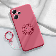 Funda Silicona Carcasa Ultrafina Goma con Magnetico Anillo de dedo Soporte S02 para Xiaomi Redmi Note 12R 5G Rosa Roja