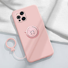 Funda Silicona Carcasa Ultrafina Goma con Magnetico Anillo de dedo Soporte S03 para Oppo Find X3 Pro 5G Rosa